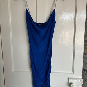 Luxurious Blue Backless Dress with Chain Straps